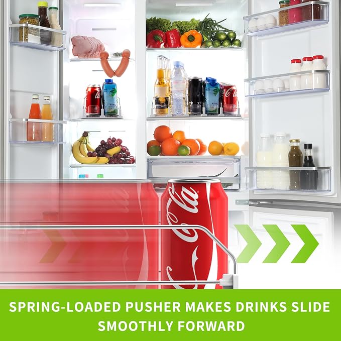Coanto Drink Organizer for Fridge, Soda Can Organizer for Refrigerator with Automatic Pusher Glide, Adjustable Width Drink Dispenser for Fridge, Holds up to 10 Cans or Bottles, 2 Row - Image 2