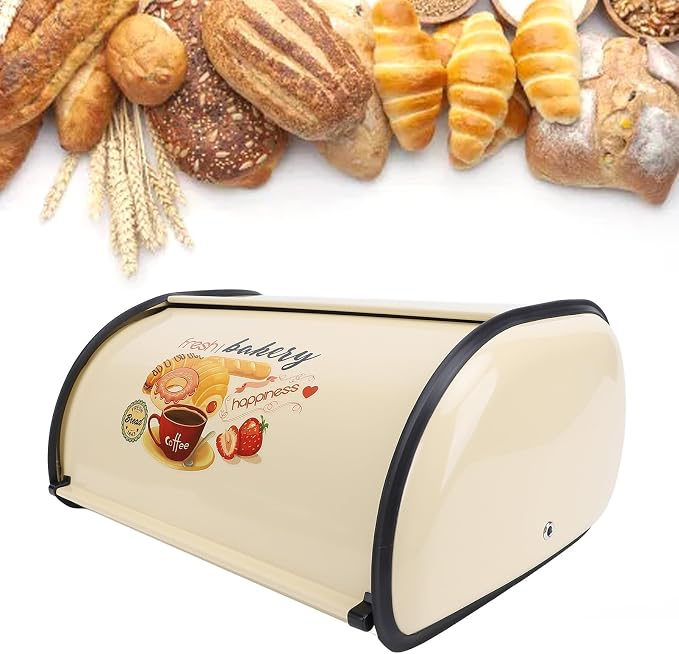 Bread Box,Roll Top Bread Box Vintage Bread Container for Kitchen Countertop Drum Type Metal Bread Storage Bin for Bread Cake Doughnut Biscuit Food Tableware (Type 1) - Image 8