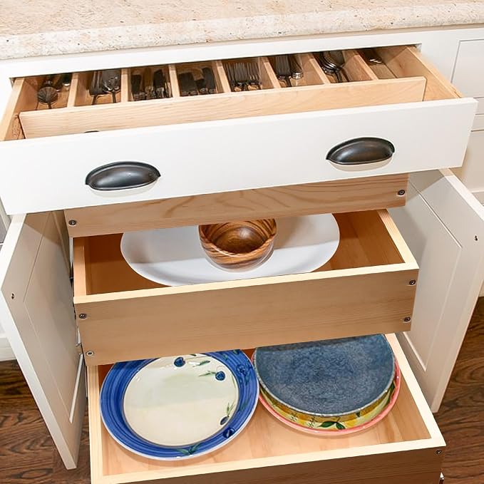 Pull Out Drawers For Cabinets, 26''W×21''D×19''H Soft Close Slide Out Wood Shelves Storage Organizer for Kitchen, 3-Tier, Finished, Heavy-Duty, Bottom Assembly - Image 2
