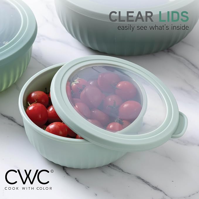 COOK WITH COLOR Prep Bowls with Lids- Wide and Deep Nesting Plastic Small Mixing Bowl Set with Lids, 8 Piece Set - Wide Bowls, Sage - Image 5