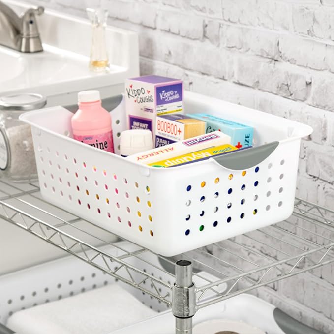 Sterilite Medium Ultra Basket, Open Top Plastic Storage Bin, White, 24-Pack | Classic Storage Organizer Baskets for Countertops, Pantry Shelves, Kitchen Cabinets, Laundry Rooms & Home Offices - Image 8