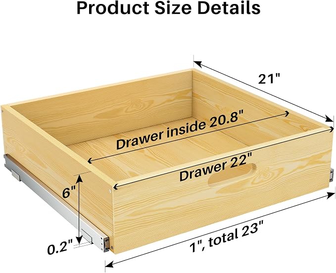 Pull Out Cabinet Organizer, Soft Close Slide Out Solid Wooden Drawers(23"W X 21"D x 6.2''H), Heavy Duty Full-extension Roll Out Shelves for Kitchen Cabinets,Pantry & Closet Organizers and Storage - Image 2