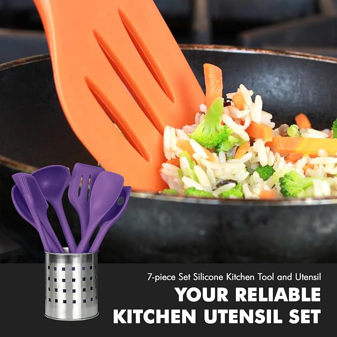 Chef Craft Premium Silicone Kitchen Tool and Utensil Set, 7 Piece, Purple - Image 5