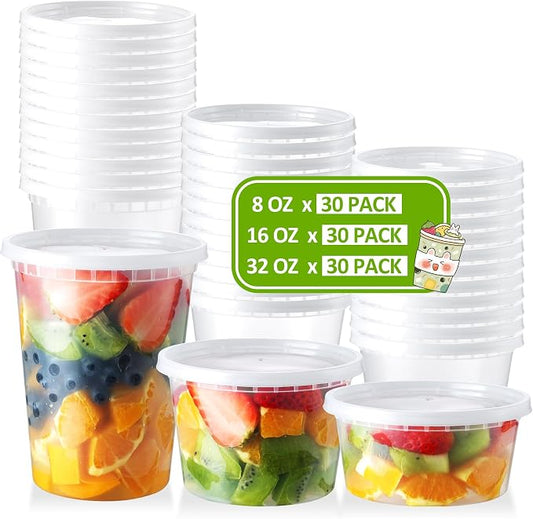 NEEBAKE 90 Set Deli-Containers-with-Lids: [8oz 16oz 32oz] Combo Plastic-Food-Storage-Containers-with-Lids, Microwaveable & Freezer Safe To-Go-Containers, Leak-proof Meal-Prep-Containers by NEEBAKE