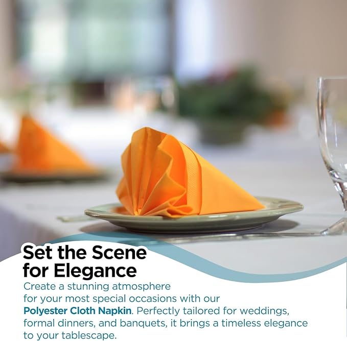 250 pcs Orange 17"x17" Polyester Cloth Napkins | Premium, soft, & durable square linen napkins, perfect for weddings, dining, restaurants, & parties. Washable. - Image 5