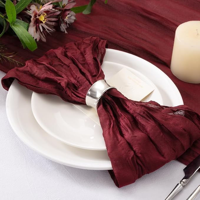 Cheesecloth Napkins Burgundy Red Cloth Napkins Bulk,Set of 50 | 21''x21'',Washable Boho Table Gauze Fabric Napkins,for Wedding Baby Bridal Shower Dinner Party Decor - Image 3
