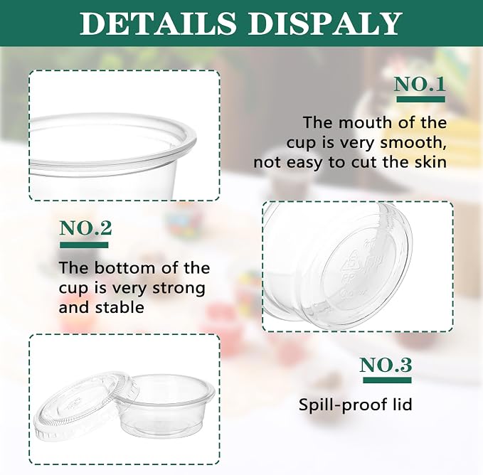 2500 Sets 0.5 Oz Clear Plastic Portion Cups With Lids Condiment and Dipping Sauce Container Salad Dressing Container Airtight and Stackable Souffle Cups for Lunch, Party, Trips - Image 3