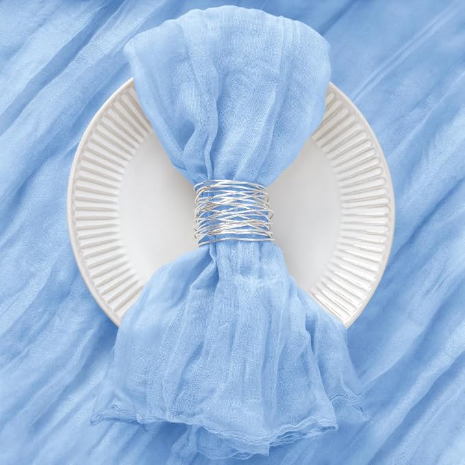DeZerlor Baby Blue Washable Cheesecloth Napkins Set of 50 for Wedding Party | Light Blue Reusable Summer Cloth Napkins Bulk, for Bridal Baby Shower Dinner Cocktail Birthday Home, 21x21 Inches - Image 2