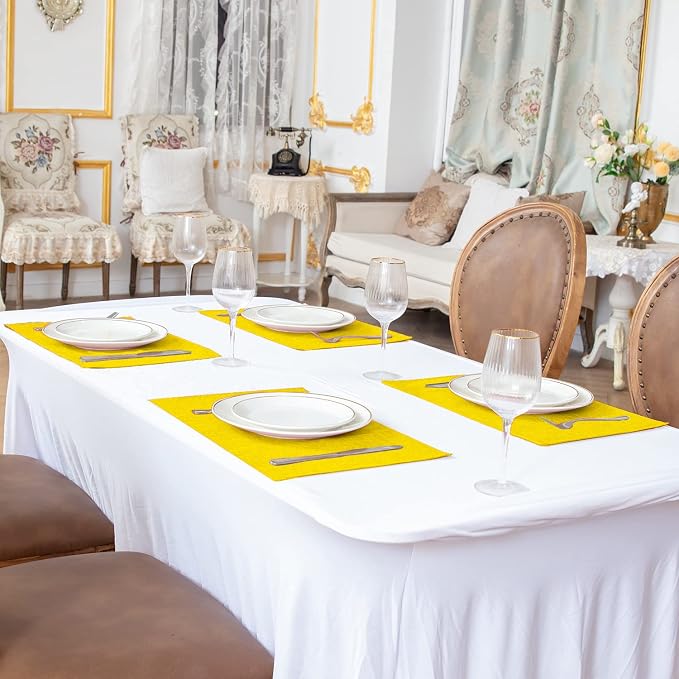 Cloth Yellow Placemats Set of 8, Linen Type Fabric Placemats Machine Washable Heat Resistant Placemats Polyester Place Mats for Halloween, Thanksgiving and Christmas Dining Table (Yellow) - Image 7