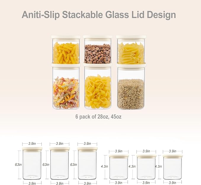 Glass Food Storage Jar with Glass Lid in Square Shape, Food Canister Set with Airtight Lids, Pantry Jars for Kitchen Organization, Food Storage Containers in Set of 6 - Image 2