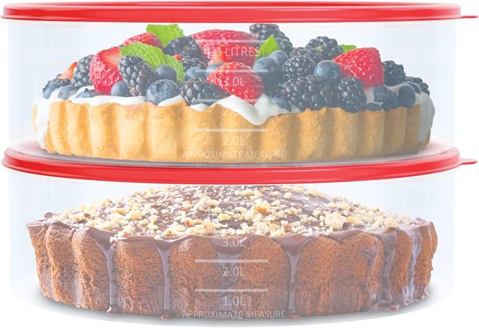 2 Pack Pie Carrier Cake Storage Container with Lid | 10.5" Large Round Plastic Cupcake Cheesecake Muffin Flan Cookie Tortilla Holder Storage Containers Airtight | Pie Keeper Transport Container - Image 2