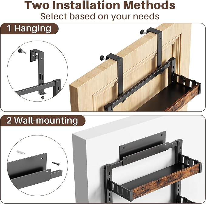 8 Tier Over The Door Pantry Organizer, 2 IN 1 Wall Mount or Metal Hanging Spice Rack for Pantry Organizers and Storage, Seasoning Shelves，Adjustable Basket with Hooks for Kitchen Cabinet and Closet - Image 8