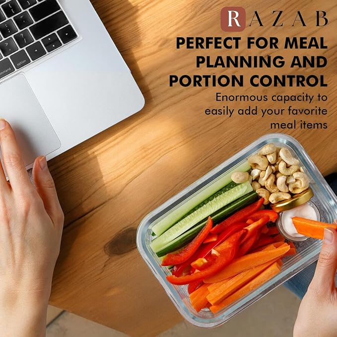Razab 30 PC Glass Food Storage Containers with Lids - Reusable Glass Meal Prep Containers for Lunch and Leftovers - Airtight & Leakproof Snap Locking Lids - Oven, Freezer, Microwave, Dishwasher Safe - Image 9
