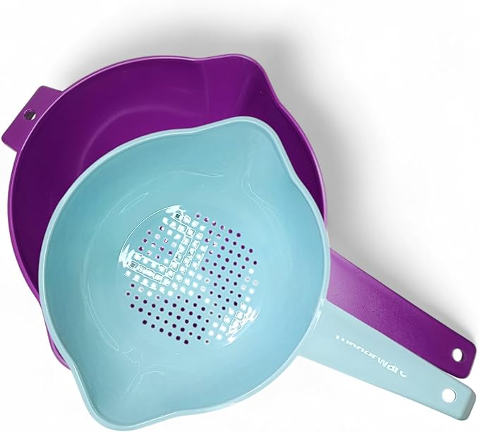 Tupperware 1 Qt and 2 Qt Strainer Set of 2 Colander - 1 Qt Light Blue and 2 Qt Purple by Tupperware