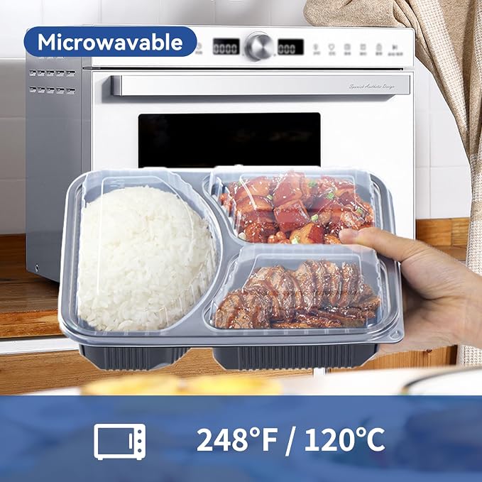 3-Compartment To Go Containers - Shrink-Wrapped No Pre-Wash 38oz | 40 Pack Ready to Use Leak-Resistant | BPA Free Shatterproof Flexible PP | Microwave Safe, Bulk Catering & Leftover Storage - Image 3