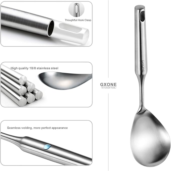 Large Serving & Cooking Spoon,for Cooking and Buffets,304 Stainless Steel | 304 Stainless Steel Kitchen Utensil,Round Handle - Image 3