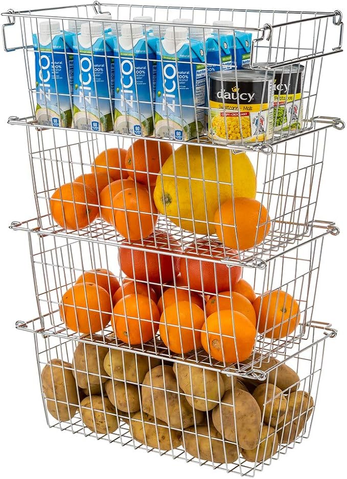 SANNO Chest Freezer Basket Stackable Baskets, Pantry Storage and Organization Chest Freezer Bins Stackable Potato and Onion Storage Bin Metal Baskets for Storage,set of 4 - Image 4