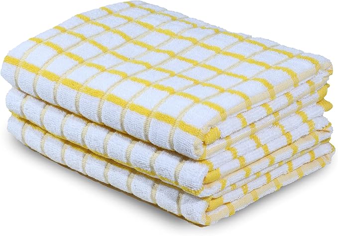 Urban Villa Kitchen Towels Cotton Dish Towels 20”x30” (Set of 3) Yellow Wht by CottonTrends