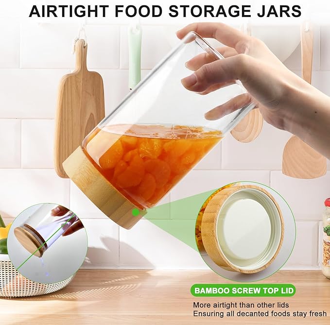 AISIPRIN Airtight Glass Jar with Lid, Glass Storage Containers with Screw On Bamboo Lids, for Cookie, Pasta, Cereal Storage Containers, 5Pcs 80oz 50oz 27oz Canisters Sets for the Kitchen - Image 3