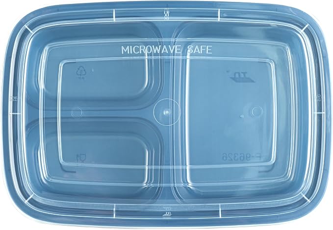 Asporto 26 Ounce Compartment Take Out Boxes, 100 Microwavable Meal Prep Containers - 3 Compartments, With Clear Plastic Lids, Midnight Blue Plastic Food Containers, Do Not Contain BPA - Restaurantware - Image 16