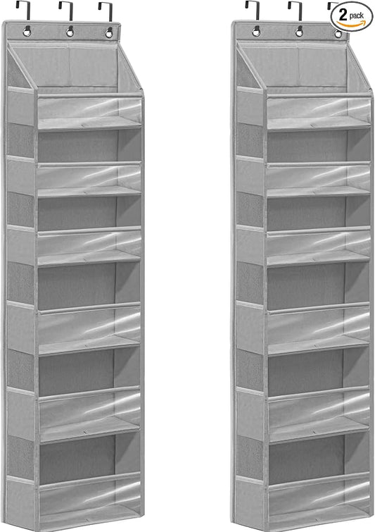 Over Door Organizer with 6 Extra Large Pockets and 12 Side Pockets, Large Capacity Hanging Storage Organizer with Clear Window for Shoes, Diapers, Grey, 6 Layers, 2-Pack by Unknown