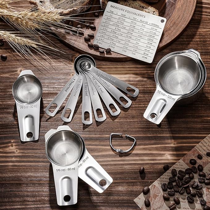 Measuring Cups and Spoons Set Heavy Duty 304 Metal Stainless Steel Measuring Cup Spoon Kitchen Gadgets for Cooking Baking (Set of 17) - Image 5