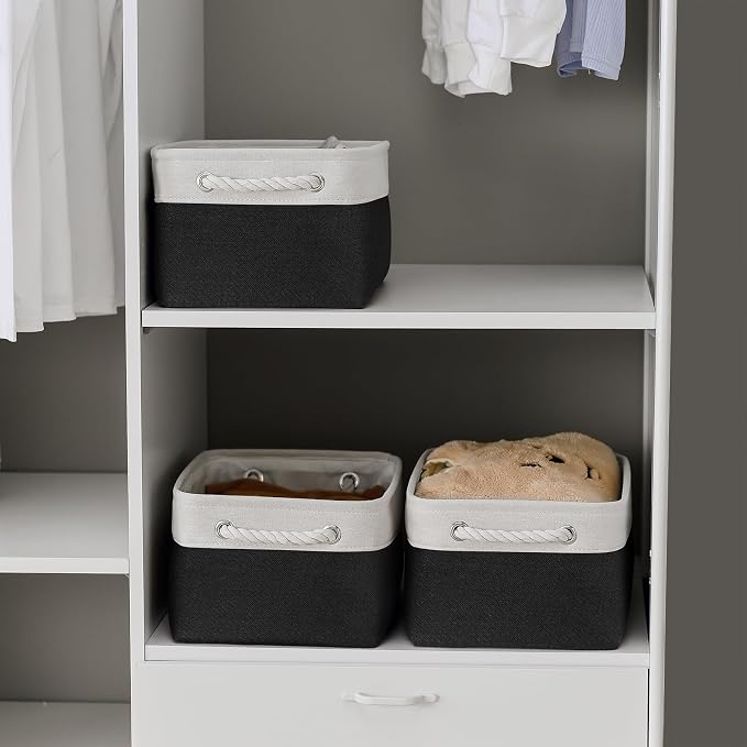Storage Basket for Organizing - 3 Pack 13.8x9.8x6.7 inch Medium Collapsible Storage Bin for Shelves with Handles Organizer Closet Cubes Cloth Gift Toy (White & Black) - Image 2