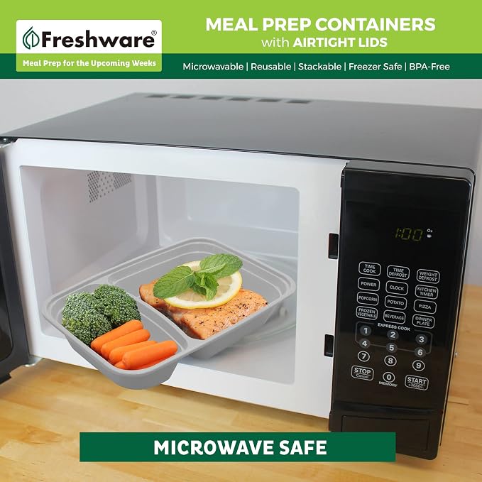 Freshware Meal Prep Containers with Lids 28 oz [25 Pack] 2-Compartment Food Storage Containers, Bento Box Lunch Containers, BPA Free, Airtight, Stackable, Reusable, Microwave/Dishwasher/Freezer Safe - Image 6