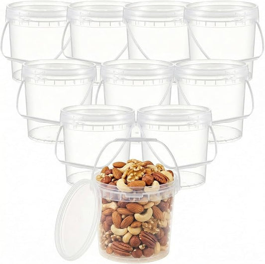 10 Pack 0.5 Gallon / 64 oz / 2 L Clear Plastic Bucket with Handle and Lids Food Storage Containers Freeze Safe Ice Cream Tubs for Deli Kitchen Drinks Home by Unknown