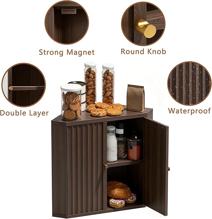 Bark Brown Corner bread box for kitchen countertop, Large Bread Box, Vintage corner bread box for kitchen countertop, Under Cabinet Organizer fluted(Bark Brown) - Image 6