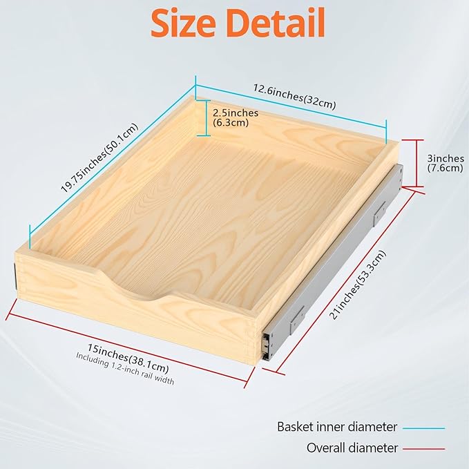 ZOINLIY Wooden Pull Out Cabinet Organizer, 21'' Deep Slide Out Drawer | Kitchen Organizers and Storage, Soft Close, Heavy Duty, Full-Extension - Image 6