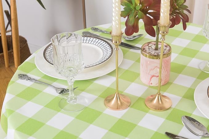 Cupuamon 2 Pack Waterproof Polyester Fabic Round Checkered Tablecloth，60 Outdoor Table Cloth，Oil Stain Prevention Table Cloth for Pinics and Parties（Emerald and White） - Image 4