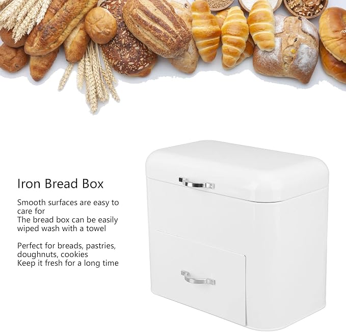 Asixxsix 2 Layer Metal Bread Box for Kitchen Countertop, Large Bread Container Bread Storage Container Metal Food Storage Bread Keeper Counter Organizer, Farmhouse Kitchen Decor (Milky White) - Image 3