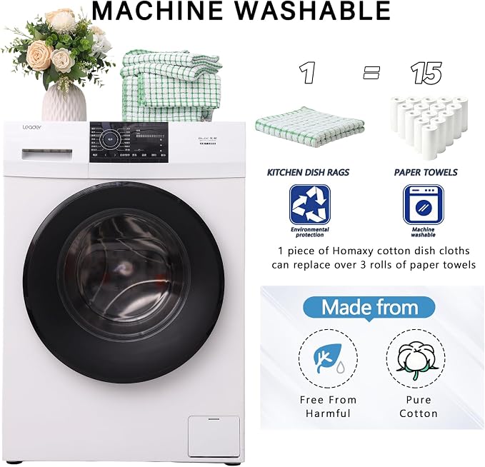 Kitinjoy Cotton 8 Pack Terry Kitchen Dish Cloths, Green | 12 x 12 Inches Super Soft and Absorbent Dish Rags, Quick Drying Dish towels for Washing Dishes - Image 5