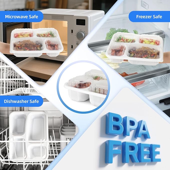 YANGRUI Meal Prep Containers 40 Pack 34 oz - Shrink-Wrapped No Pre-Wash | BPA Free Shatterproof PP | 4 Compartment Leak-Resistant Bento Box | Microwave Safe To-Go Food Storage for Leftovers & Parties - Image 5