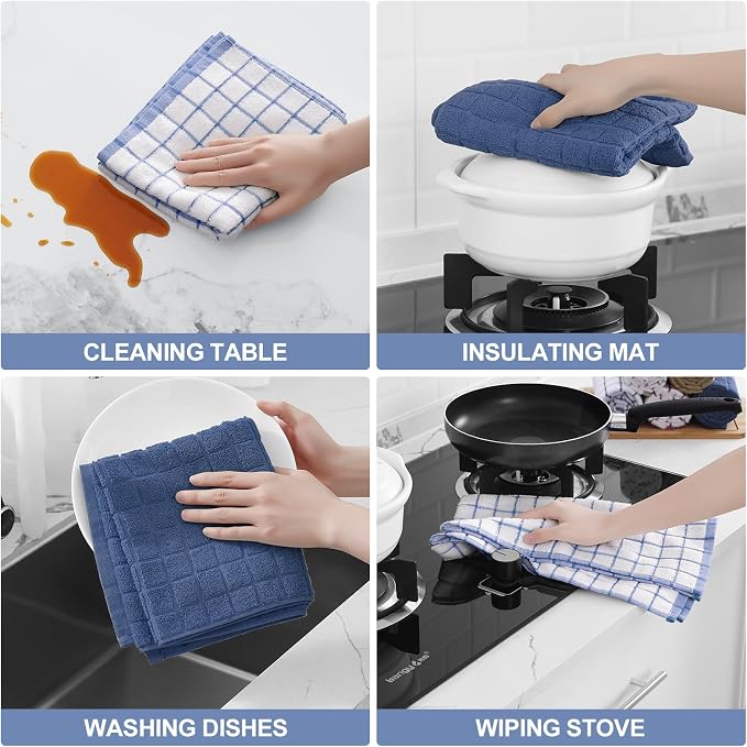 Homaxy Large Premium Cotton Kitchen Towels 16"x 28", 4 Pack, Navy Blue | Natural Ring Spun 390 GSM Dish Towels, Super Absorbent Terry Kitchen Hand Towels, Soft Tea Towels with Hanging Loop - Image 4