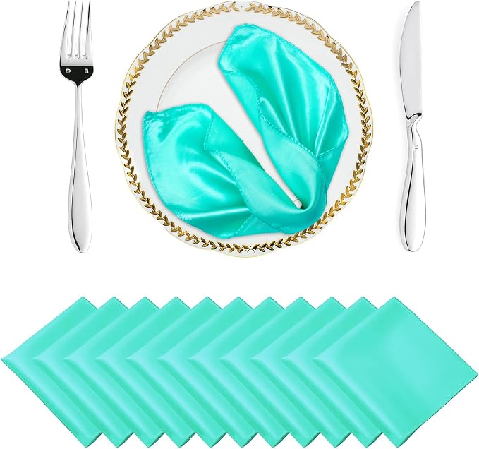 MDS® Pack of 25 Satin Napkins 12 x 12 Inch, Soft Silky Reusable Cloth Dinner Table Napkins for Wedding Décor, Reception, Birthday, Parties, Banquets, Catering, Restaurants & Hotel - Mint by MDS