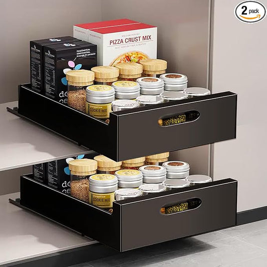 2 Pack Pull Out Drawers for Cabinets, 10" W x16.9" D Pull Out Cabinet Organizer Adhesive for Narrow Face Frame or Frameless Cabinets, Sturdy Pull Out Shelves for Kitchen,Pantry and Bathroom Vanity by bealy