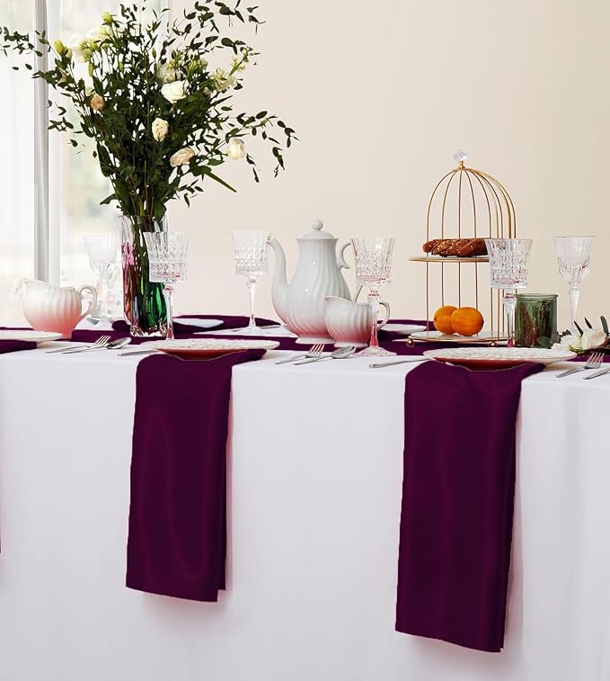 MDS® Pack of 50 Satin Napkins 12 x 12 Inch, Soft Silky Reusable Cloth Dinner Table Napkins for Wedding Décor, Reception, Birthday, Parties, Banquets, Catering, Restaurants & Hotel - Eggplant - Image 5