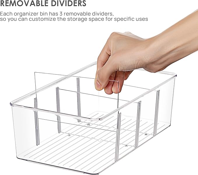 Vtopmart 6 Pack Food Storage Organizer Bins, Clear Plastic, 4 Compartments | For Pantry, Kitchen, Fridge and Cabinet Organization, Organize Food Packets, Snacks, Pouches and Spice Packets - Image 3