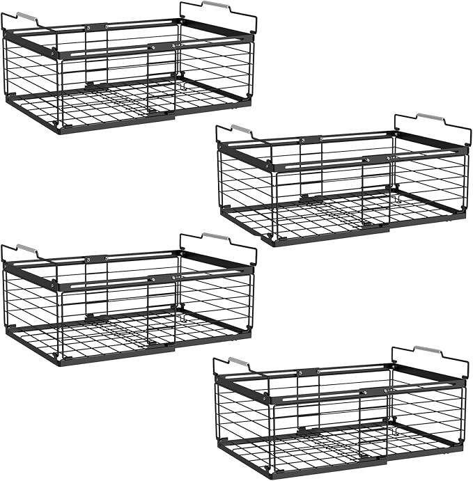 NADAMOO Expandable Chest Freezer Organizer, Stackable Wire Baskets | Adjustable 11-17.3 Inches, Heavy Duty 35 lbs Capacity, Foldable Handles, 360° Airflow, Fits 5-20 Cu Ft Models, 4 Pack by NADAMOO