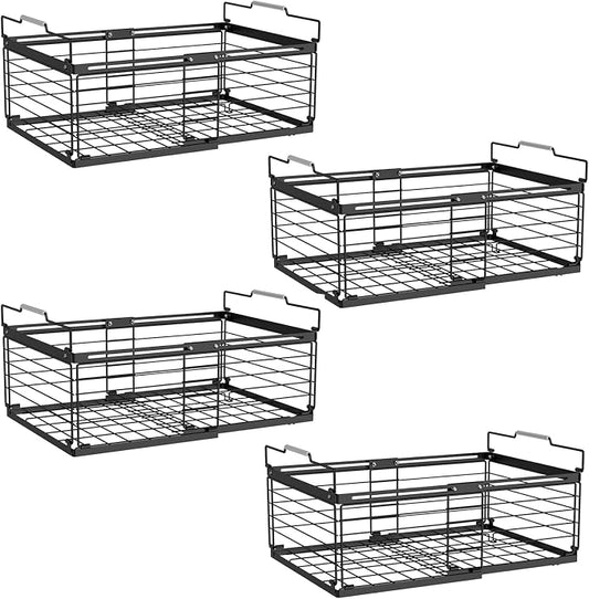 NADAMOO Expandable Chest Freezer Organizer, Stackable Wire Baskets | Adjustable 11-17.3 Inches, Heavy Duty 35 lbs Capacity, Foldable Handles, 360° Airflow, Fits 5-20 Cu Ft Models, 4 Pack by NADAMOO