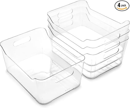 BINO | Plastic Organizer Bins, Large - 4 Pack | THE SOHO COLLECTION | Multi-Use Organizer Bins | Pantry Organizer & Freezer Organizer Bins | Plastic Storage Containers | Bins for Home & Kitchen Org by BINO