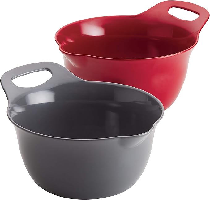Rachael Ray Tools and Gadgets Nesting / Stackable Mixing Bowl Set with Pour Spouts and Handle - 4 and 5 Quarts, Red and Gray by RachaelRayKitchenware