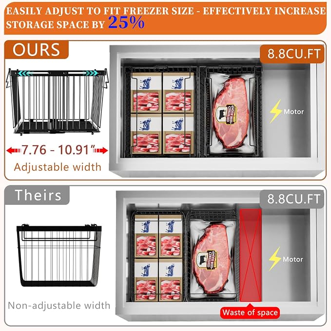 Large Freezer Organizer Bins for 5 to 9 Cu.Ft,Leak-Proof Bottom，4Pack | ANJUBANFreezer Organizer Bins, Stackable,expandable,foldable,With handle Wire Storage Container Baskets for Sort Frozen Meats - Image 2