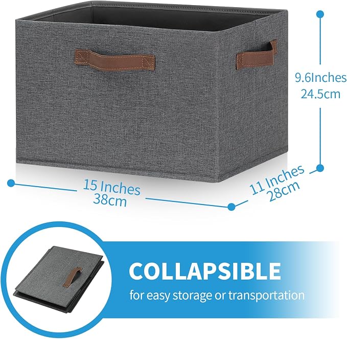 GhvyenntteS Large Fabric Storage Bins 6 Pack, 15x11x9.6 Inch Storage Baskets for Shelves, Foldable Closet Storage Bins for Shelves, Closet Organizers and Storage Boxes, Gray - Image 2