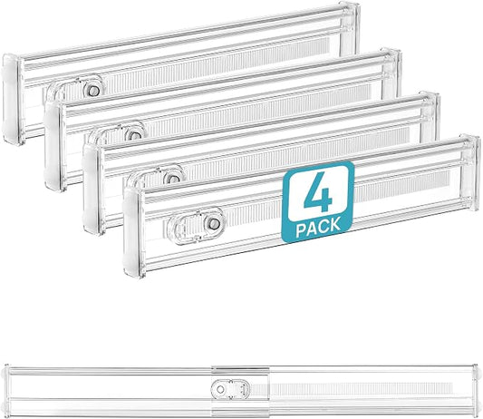Vtopmart 4 Pack 2.36" Short Upgrade Drawer Dividers for Kitchen Drawer, 12.8"-22.3" Expandable Kitchen Drawer Organizer, Clear Plastic Organizer Separator for Flatware, Utensil, Cutlery, Underwear by Vtopmart