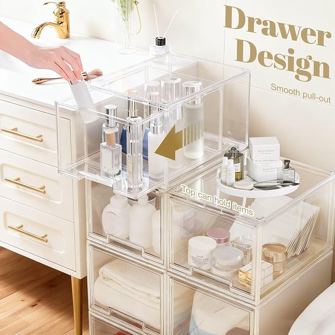 AZ.MIFENO Large Stackable Storage Drawers,Clear Thickened Drawer Organizers with Pull-Out Drawer for Skincare,Cosmetics, Ideal for Closet,Bathroom,Kitchen Undersink,Cabinet,Toy Organization (3 Packs) - Image 2