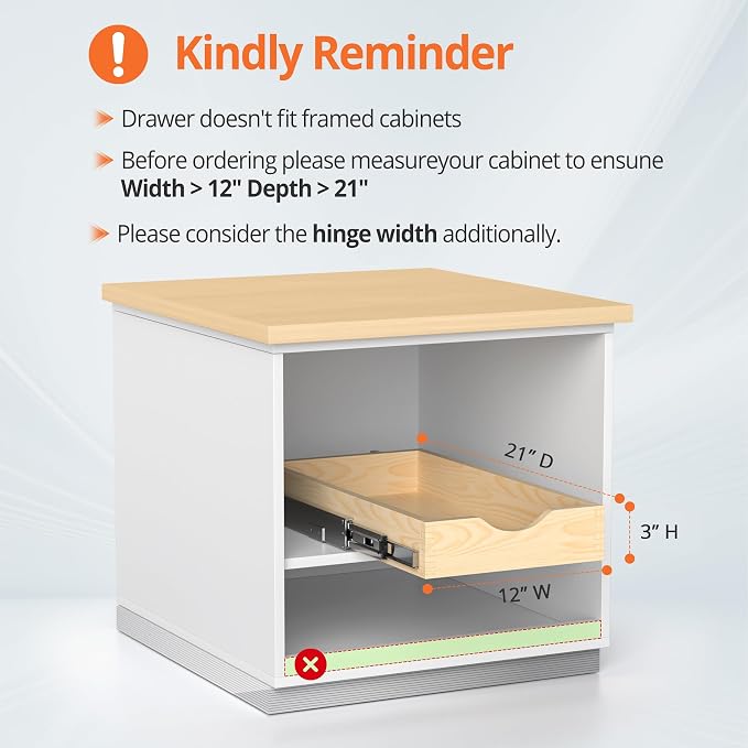 ZOINLIY Wooden Pull Out Cabinet Organizer, 21'' Deep Slide Out Drawer | Kitchen Organizers and Storage, Soft Close, Heavy Duty, Full-Extension - Image 7