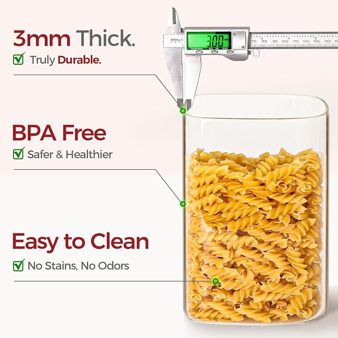 Glass Flour Containers with Bamboo Lids 1.6/4.6 Qt 2 Pack | Wide Mouth, Scoop Included, Kitchen Organizer，Flour Sugar Coffee Beans Pasta Cereal Dry Food Storage - Image 4